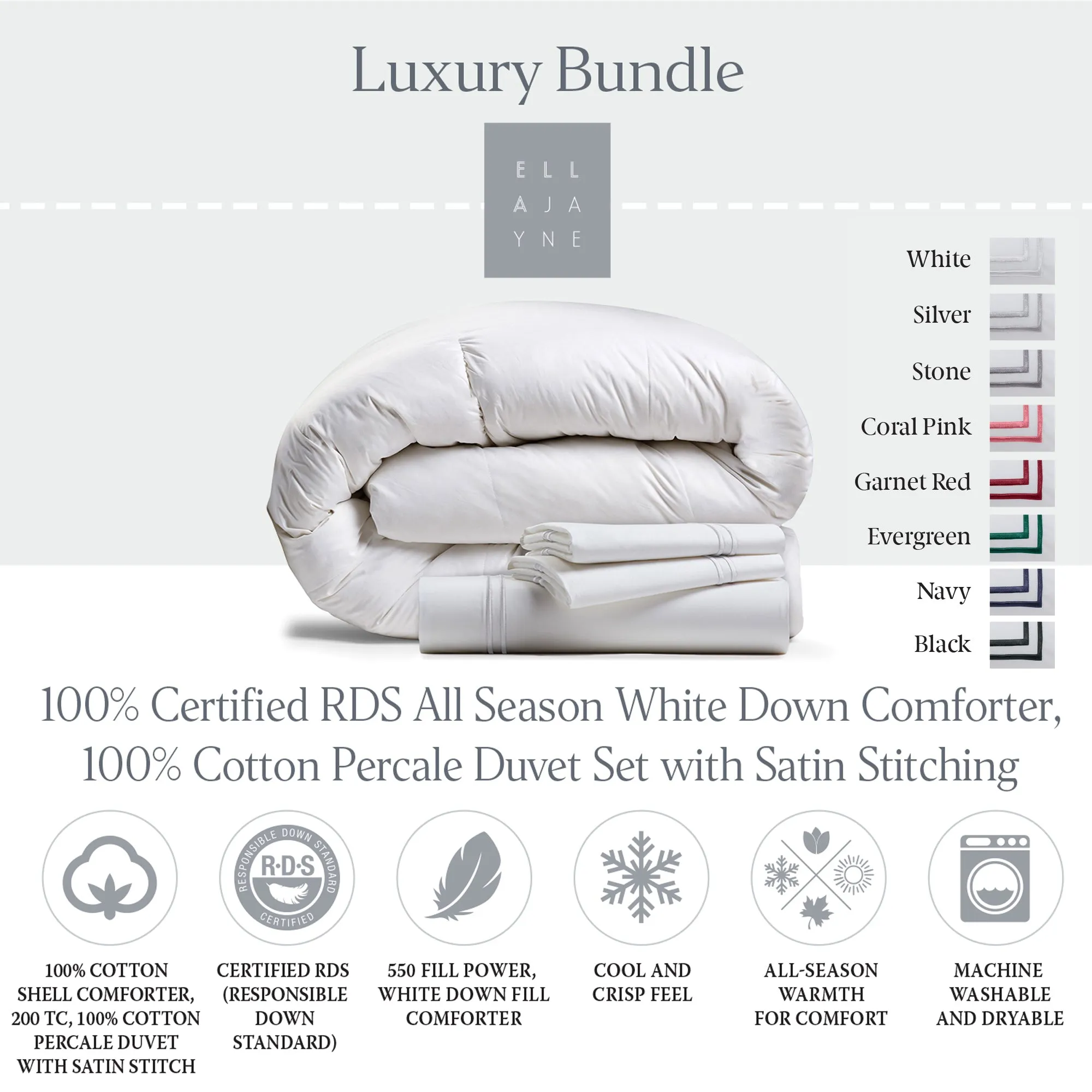 Luxury Bundle | RDS Comforter and Percale Satin Stitching Duvet Set