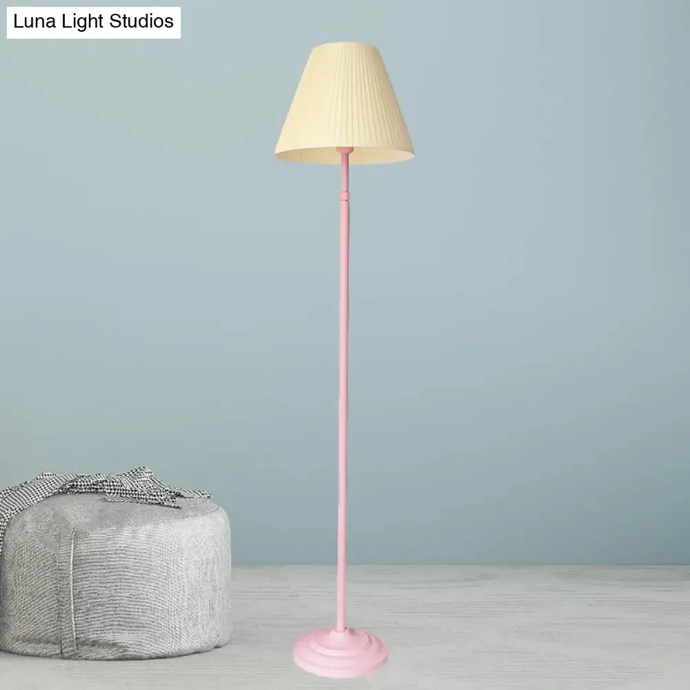 Macaron 1-Light Straight Rod Iron Floor Lamp in Pink/Green with Pleated Pink/Yellow Shade