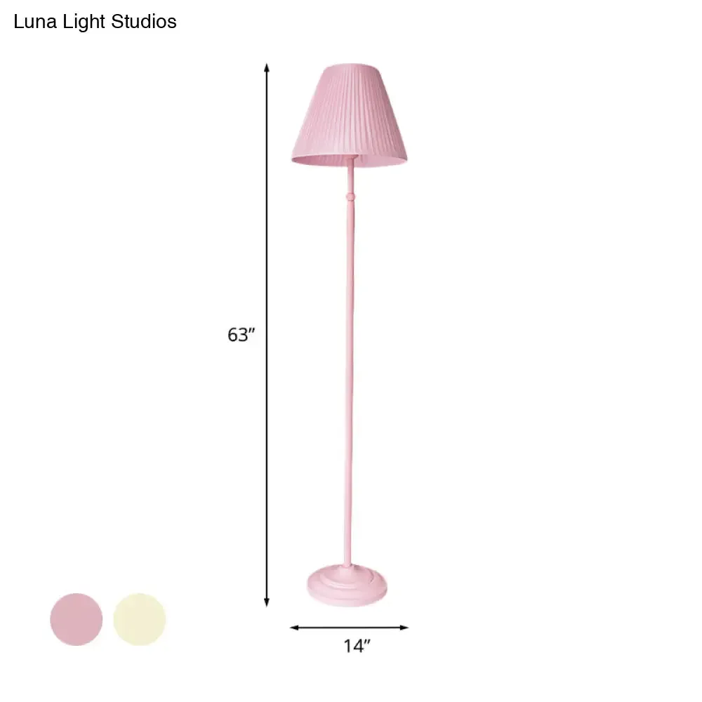 Macaron 1-Light Straight Rod Iron Floor Lamp in Pink/Green with Pleated Pink/Yellow Shade