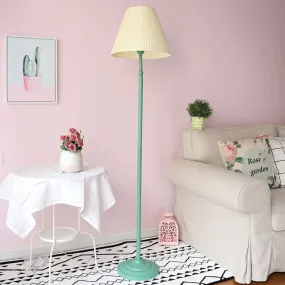 Macaron 1-Light Straight Rod Iron Floor Lamp in Pink/Green with Pleated Pink/Yellow Shade