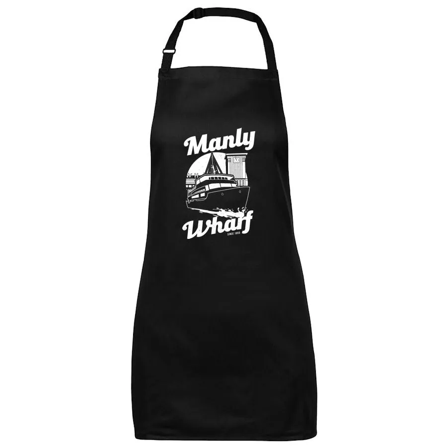 Manly Wharf Ferries Apron (Black, White Print, 65x71cm)