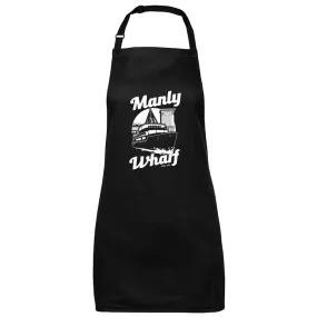 Manly Wharf Ferries Apron (Black, White Print, 65x71cm)