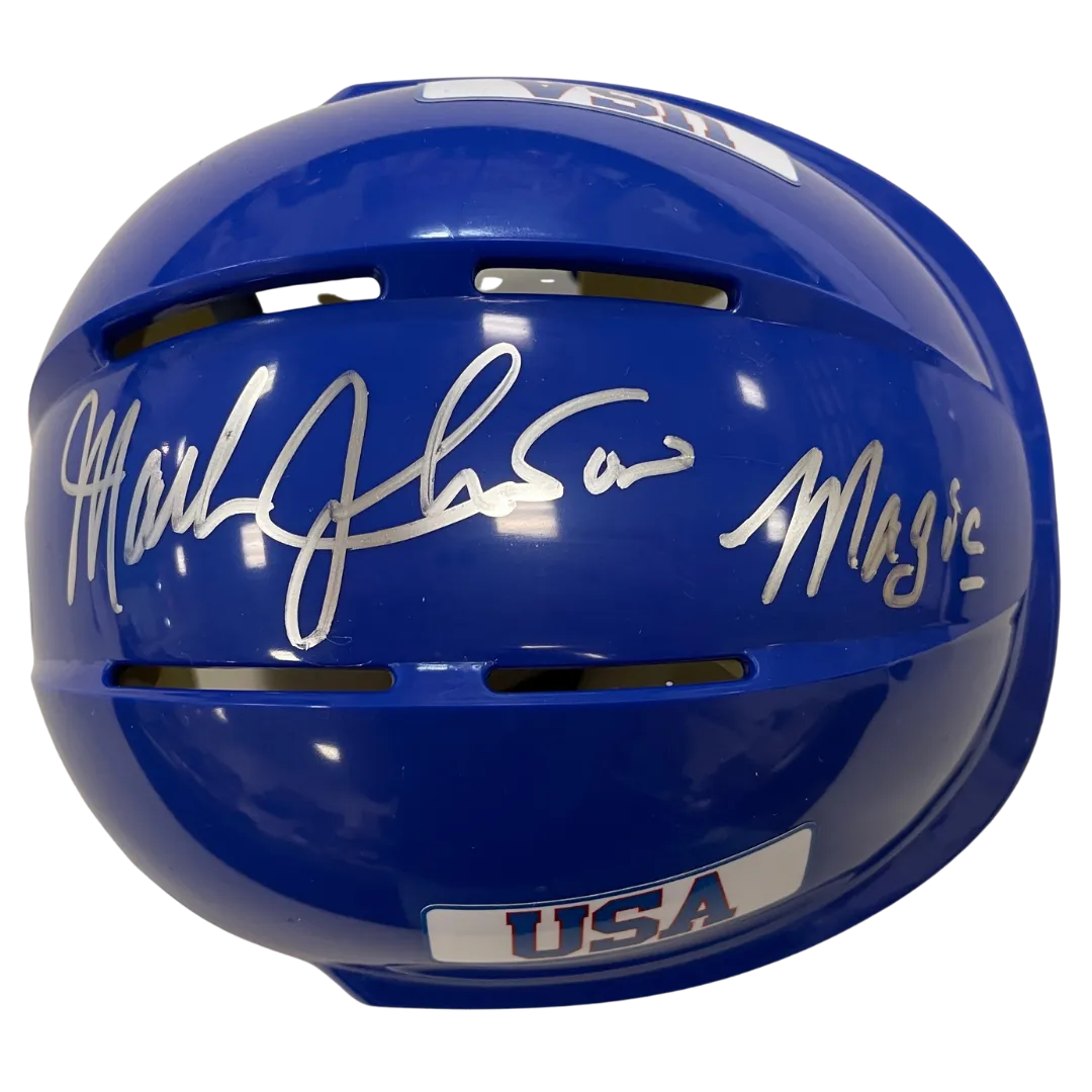 Mark Johnson Autographed Royal Blue Mini Helmet "Magic" (#1/10)