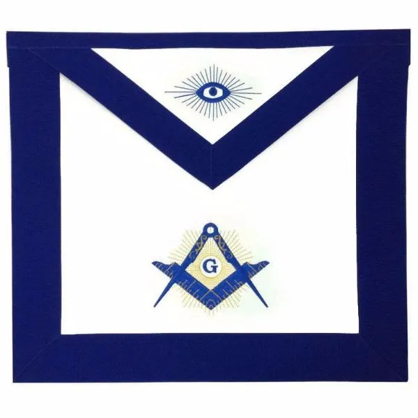 Master Mason Blue Lodge Apron - White & Navy Blue Machine Embroidery