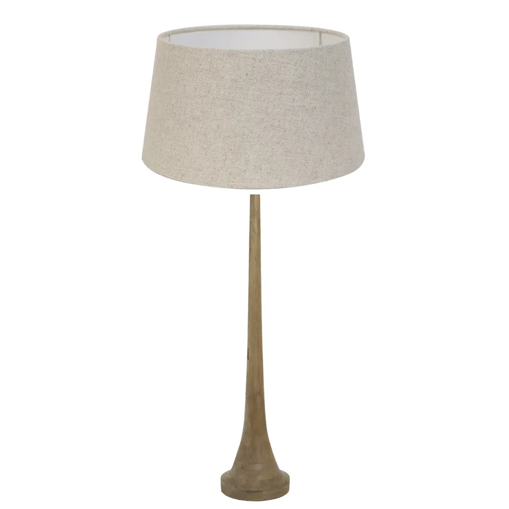 Matt Dark Brown Wooden Floor Lamp & Natural Shade