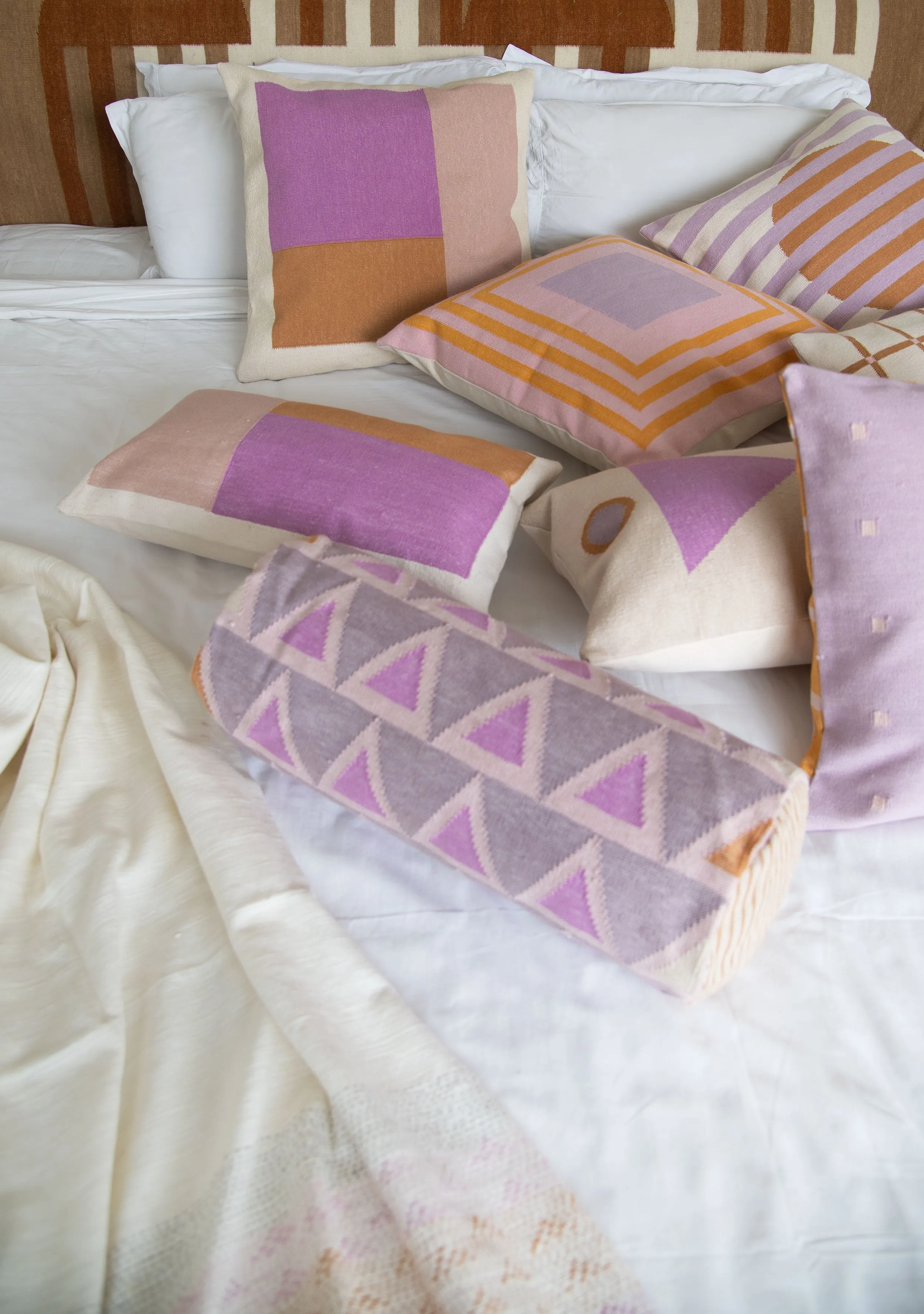 MAYA TRIANGLES BOLSTER PILLOW - PURPLE