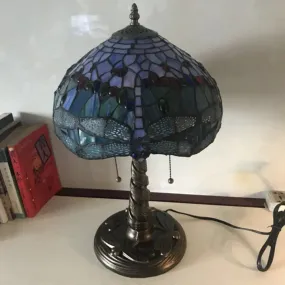 Mediterranean Dragonfly Nightstand Lamp – Stained Glass Table Light for Bedroom