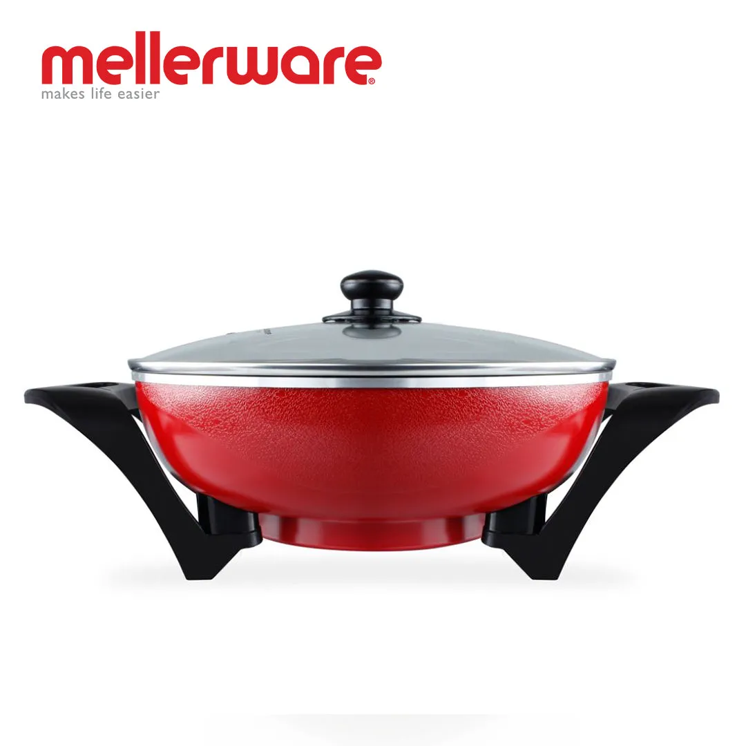 mellerware wok adjustable temperature diecast aluminium red 33x9cm 1500w "bangkok wok"