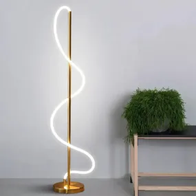 Metallic Gold LED Floor Lamp for Study Room - Modernist Spiral Line Reading Light