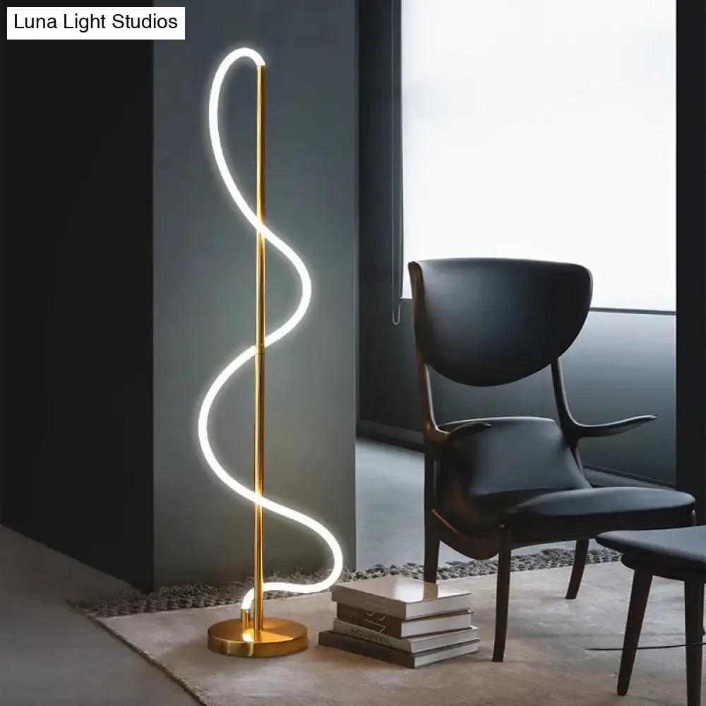 Metallic Gold LED Floor Lamp for Study Room - Modernist Spiral Line Reading Light