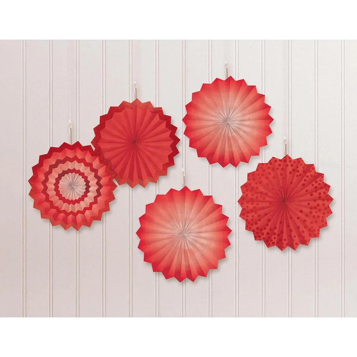 Mini Fan Decoration 5 Per Package - Red