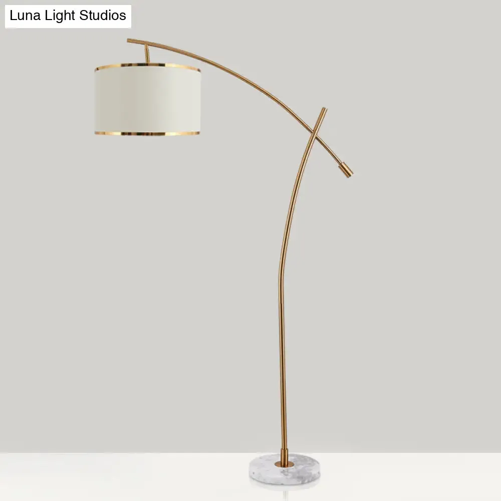 Minimalist 1-Light Fabric Floor Lamp with Marble Base in White