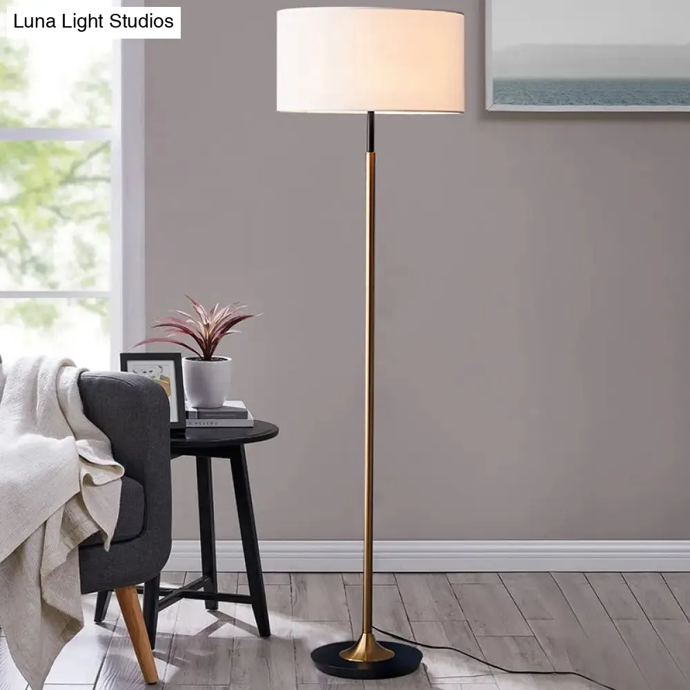 Minimalist Drum-Shaped Floor Lamp - Single Bulb, Fabric Shade