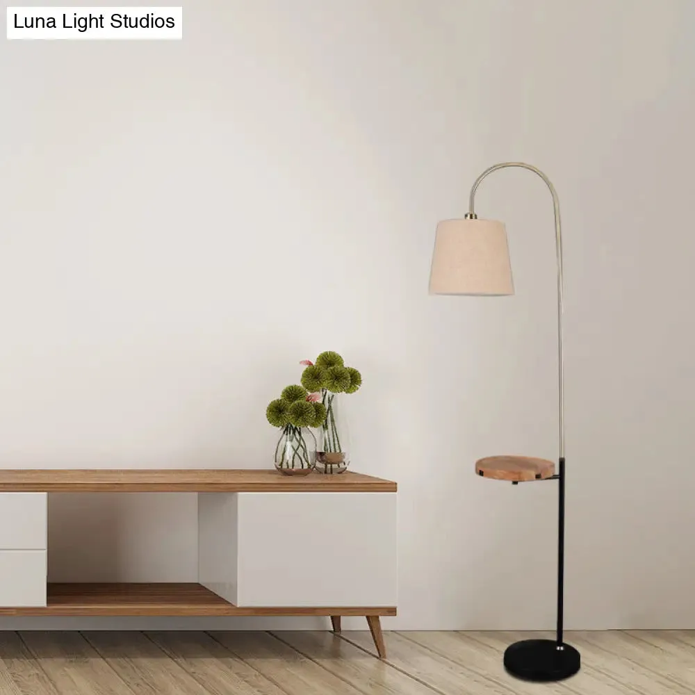 Minimalist Flaxen Barrel Shade Floor Lamp with Wooden Panel