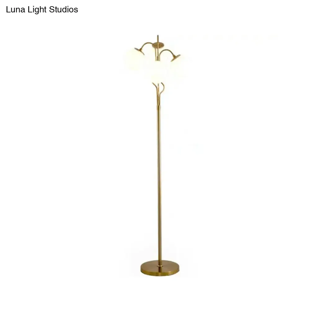 Modern 4-Light Gold Finish Floor Lamp with White Glass Stand for Living Room