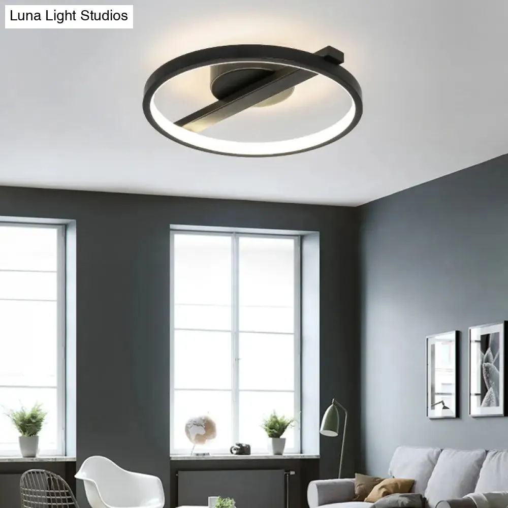 Modern Acrylic Ring Flush Mount Ceiling Light in Black/White/Blue for Living Room - Warm/White Options, 12.5"/16.5"/20.5" Diameter