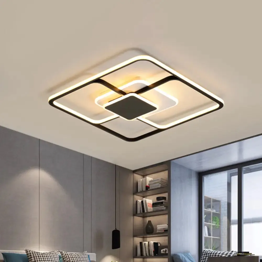 Modern Black Square LED Ceiling Mount Light Fixture with Acrylic Shade - 16.5"/20.5" Wide