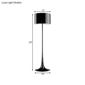 Modern Black/White Drum Shade Floor Lamp - 1-Light Aluminum Floor Light, 12"/16" Width - Ideal for Living Room