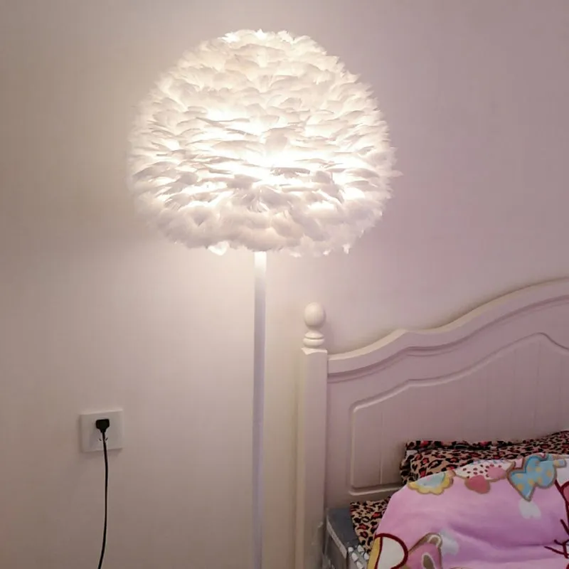 Modern Feather Stand Up Lamp - 18"/21.5" Wide Dome Floor Light for Living Room in White/Pink/Orange