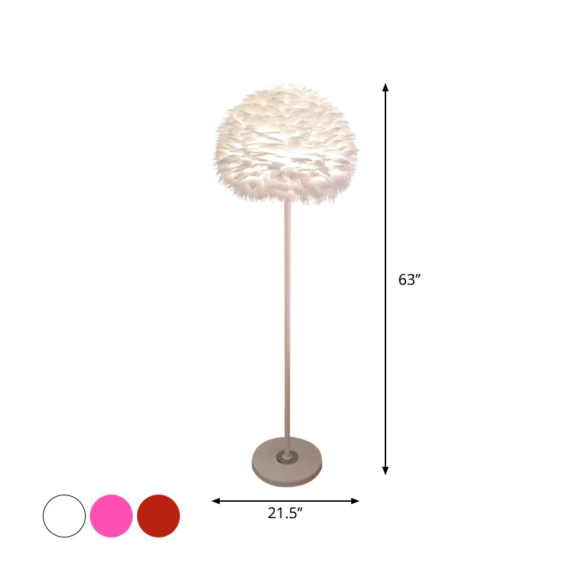 Modern Feather Stand Up Lamp - 18"/21.5" Wide Dome Floor Light for Living Room in White/Pink/Orange