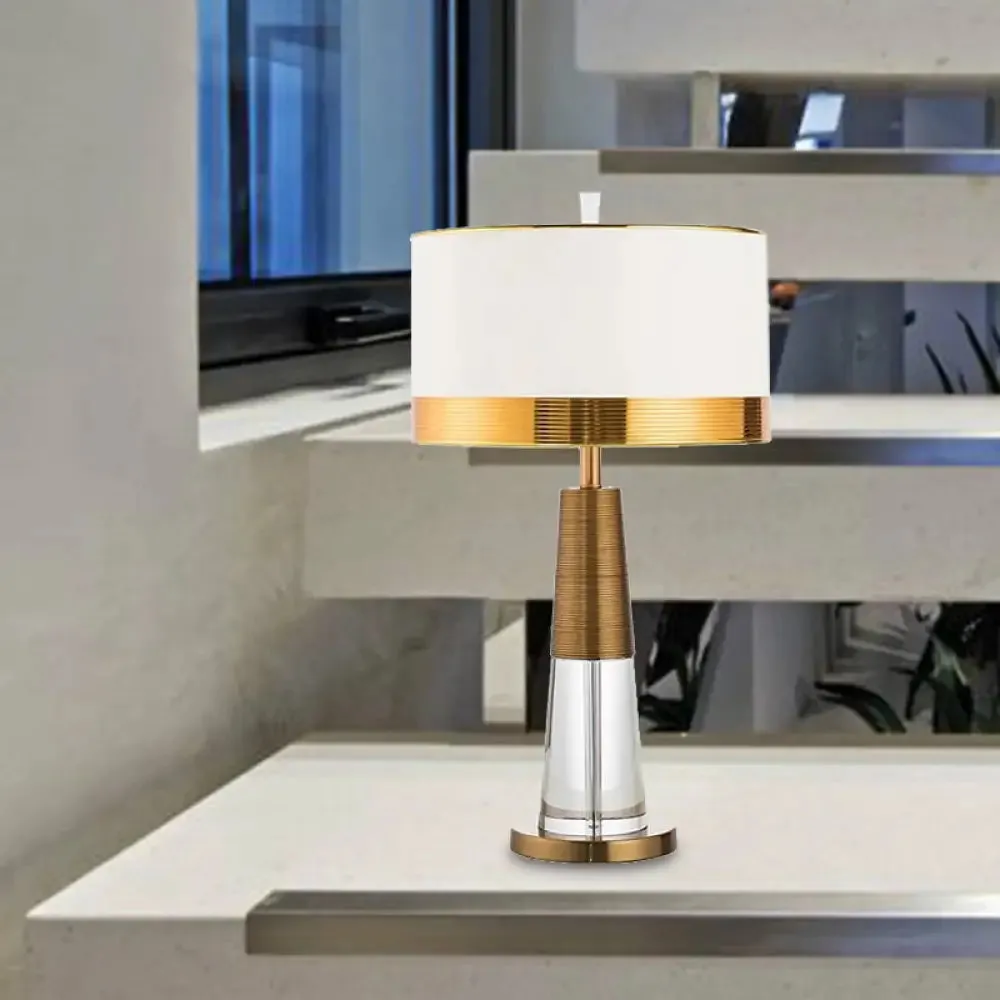 Modern Gold Desk Lamp with Fabric Shade - Ideal for Living Room or Office