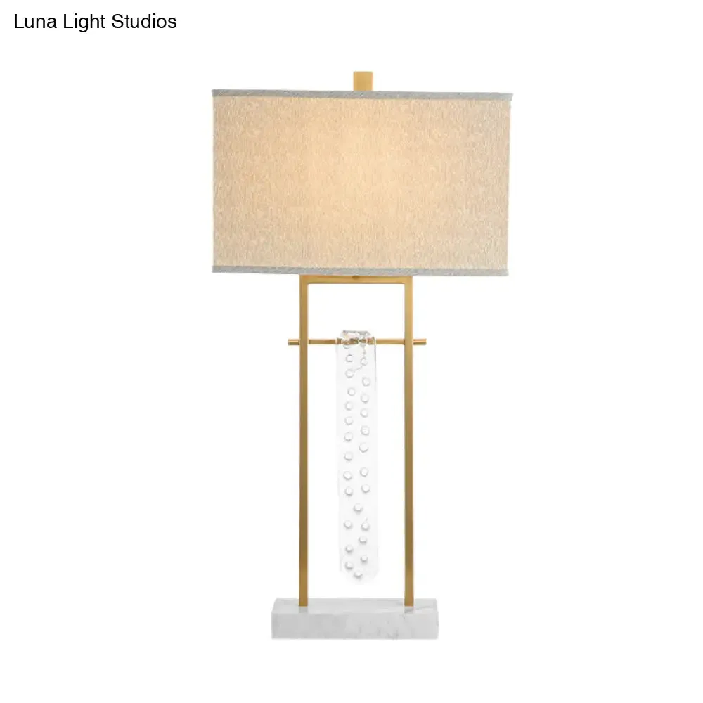 Modern Gold Reading Lamp: Fabric Rectangle Task Lighting, 1 Head, with Marble Base