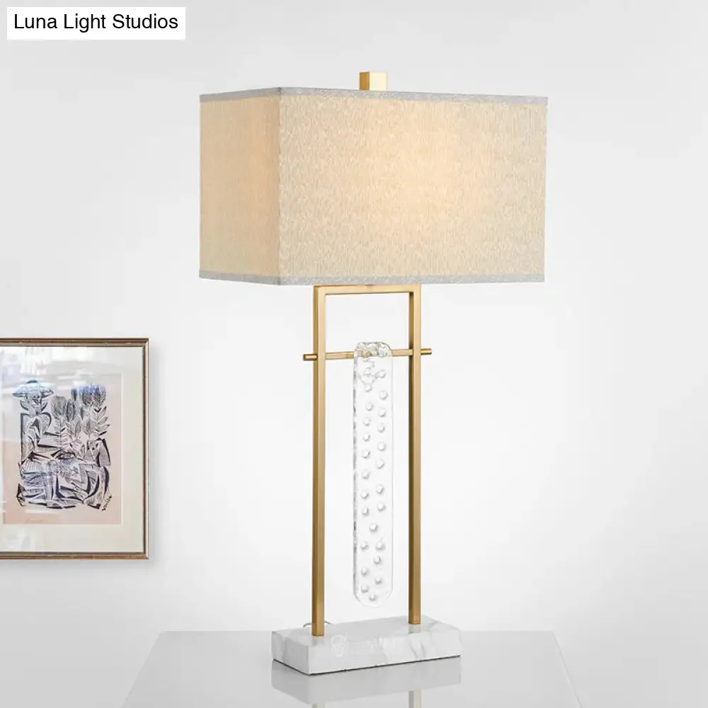 Modern Gold Reading Lamp: Fabric Rectangle Task Lighting, 1 Head, with Marble Base