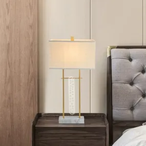 Modern Gold Reading Lamp: Fabric Rectangle Task Lighting, 1 Head, with Marble Base