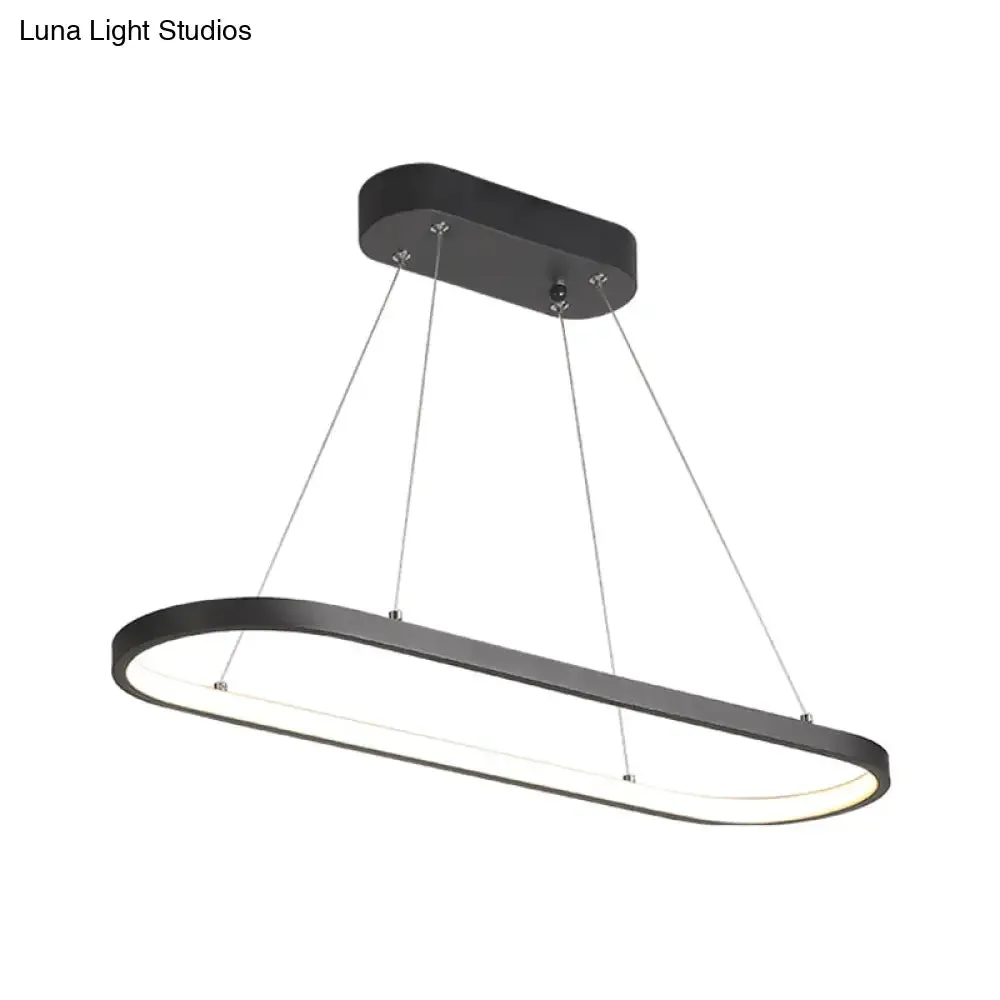 Modern LED Restaurant Ceiling Fixture with Ellipse Metal Shade in Black/White, Warm/White Light