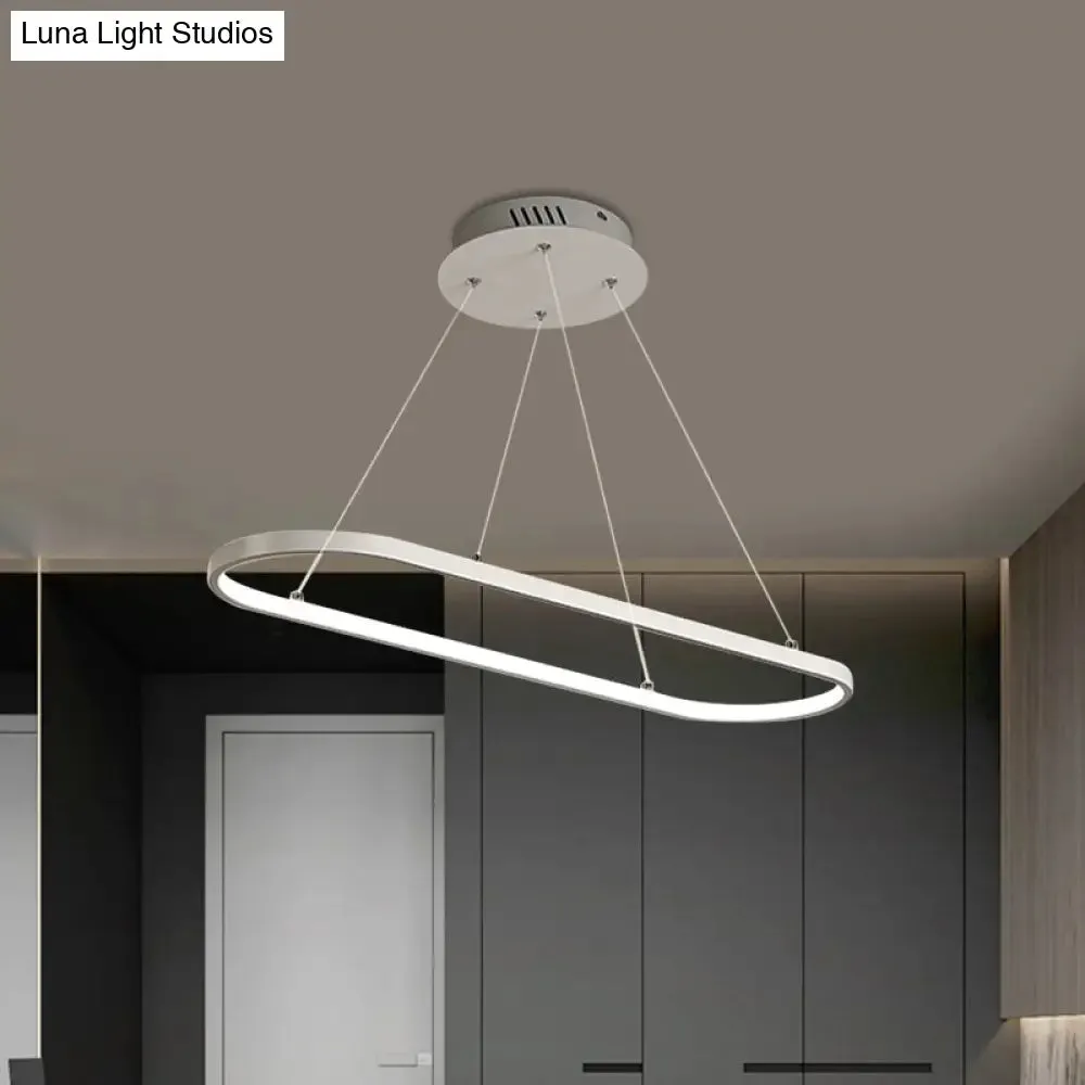 Modern LED Restaurant Ceiling Fixture with Ellipse Metal Shade in Black/White, Warm/White Light