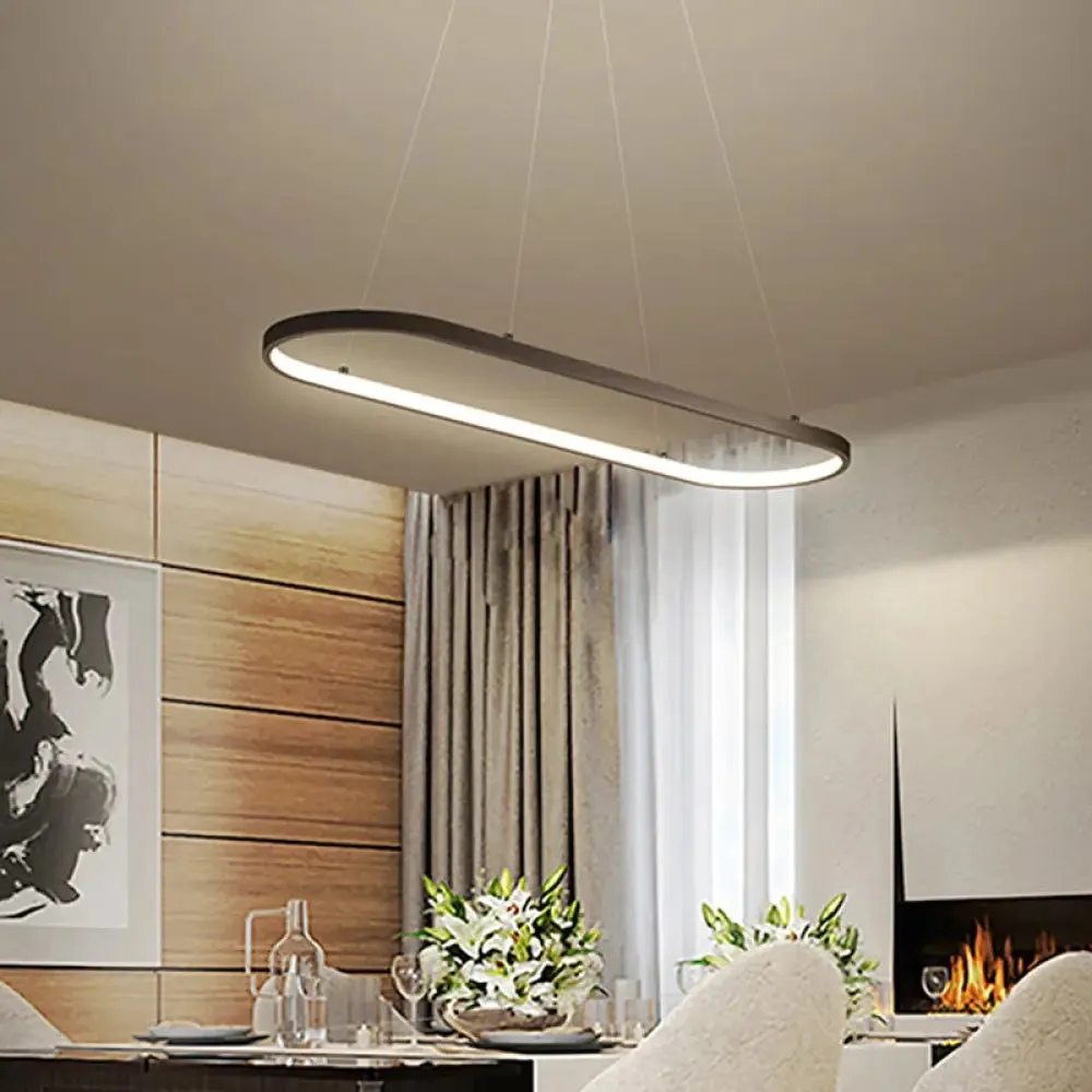 Modern LED Restaurant Ceiling Fixture with Ellipse Metal Shade in Black/White, Warm/White Light