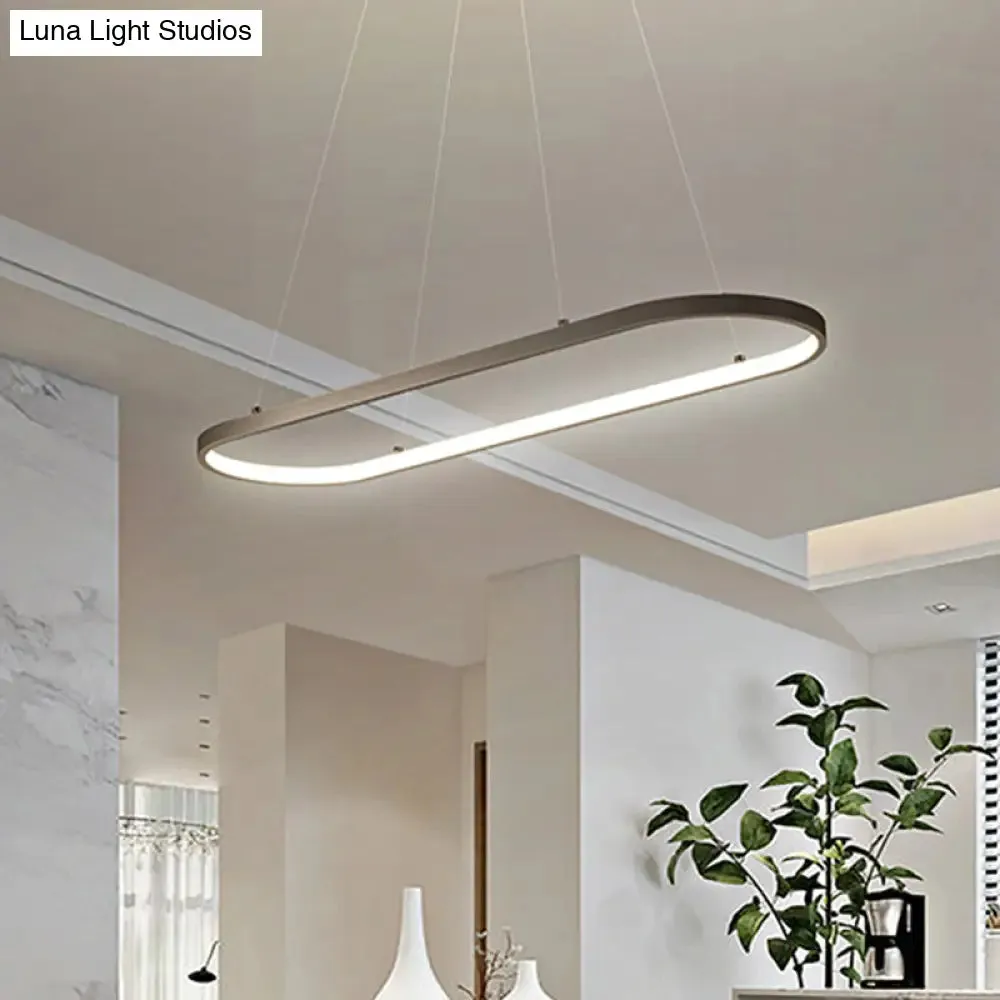 Modern LED Restaurant Ceiling Fixture with Ellipse Metal Shade in Black/White, Warm/White Light