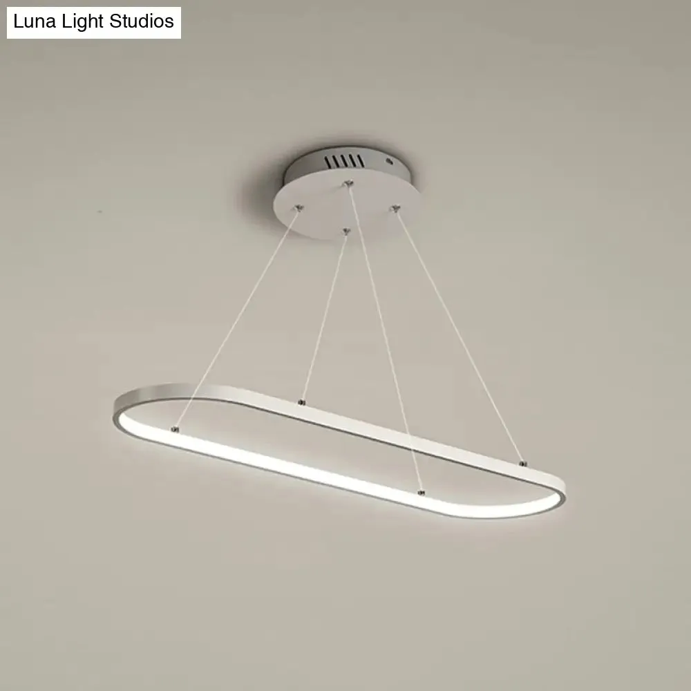 Modern LED Restaurant Ceiling Fixture with Ellipse Metal Shade in Black/White, Warm/White Light