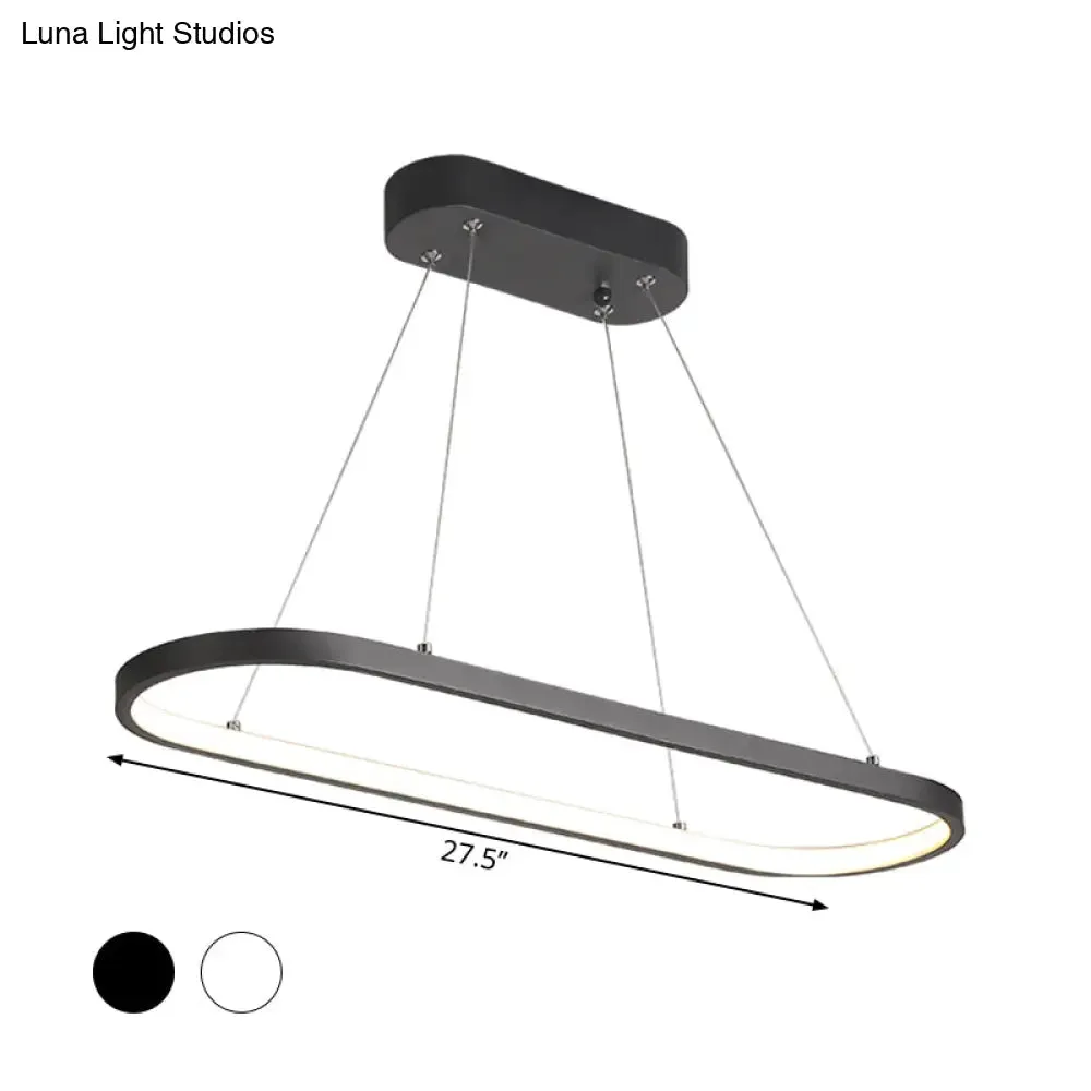 Modern LED Restaurant Ceiling Fixture with Ellipse Metal Shade in Black/White, Warm/White Light