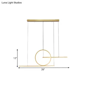 Modern LED Restaurant Island Lamp in Black/Gold with Circle & Linear Metal Shade - Warm/White Light