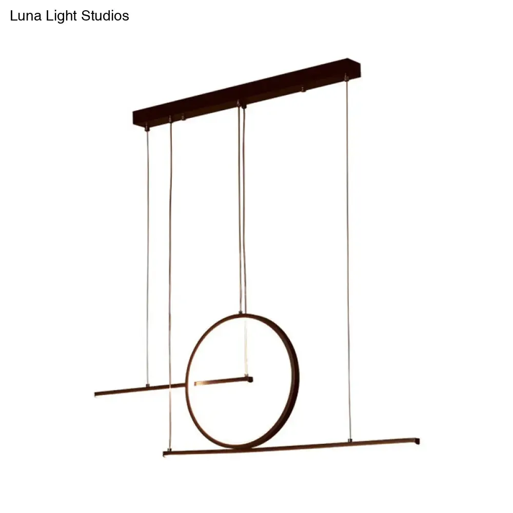 Modern LED Restaurant Island Lamp in Black/Gold with Circle & Linear Metal Shade - Warm/White Light