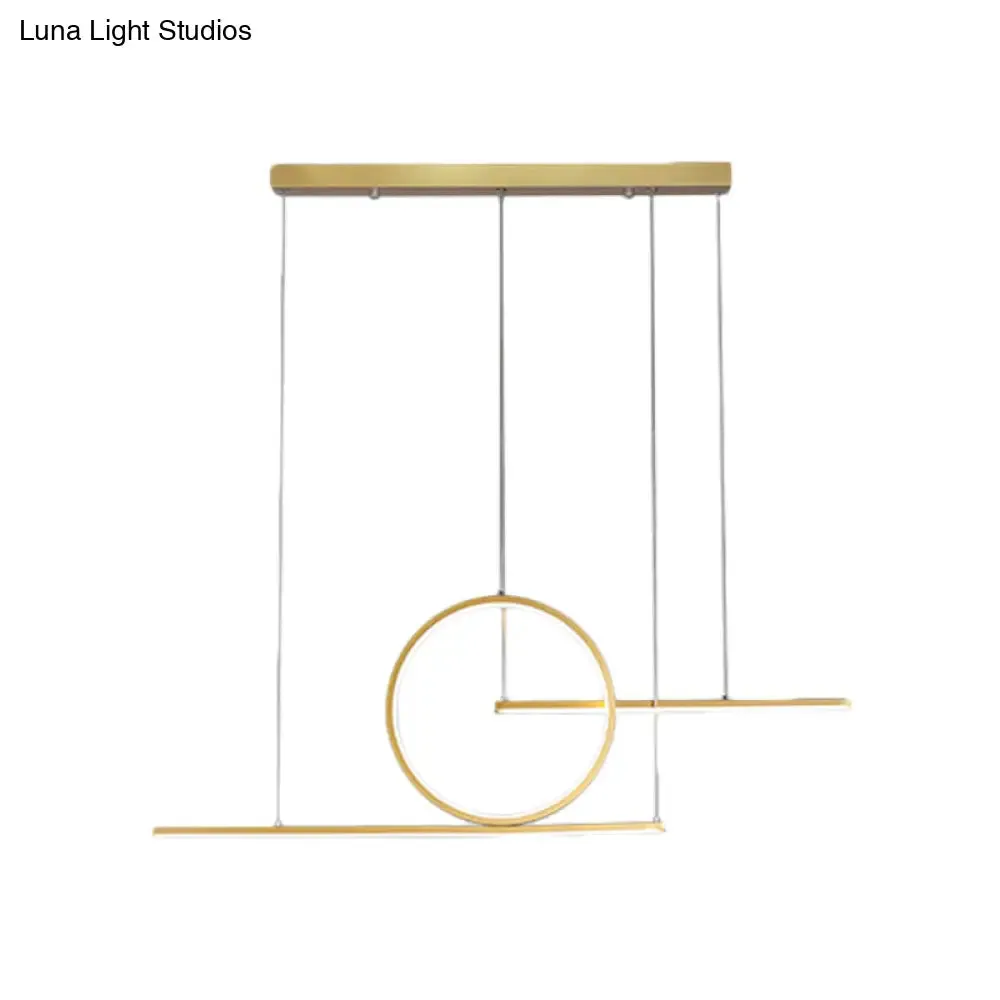 Modern LED Restaurant Island Lamp in Black/Gold with Circle & Linear Metal Shade - Warm/White Light