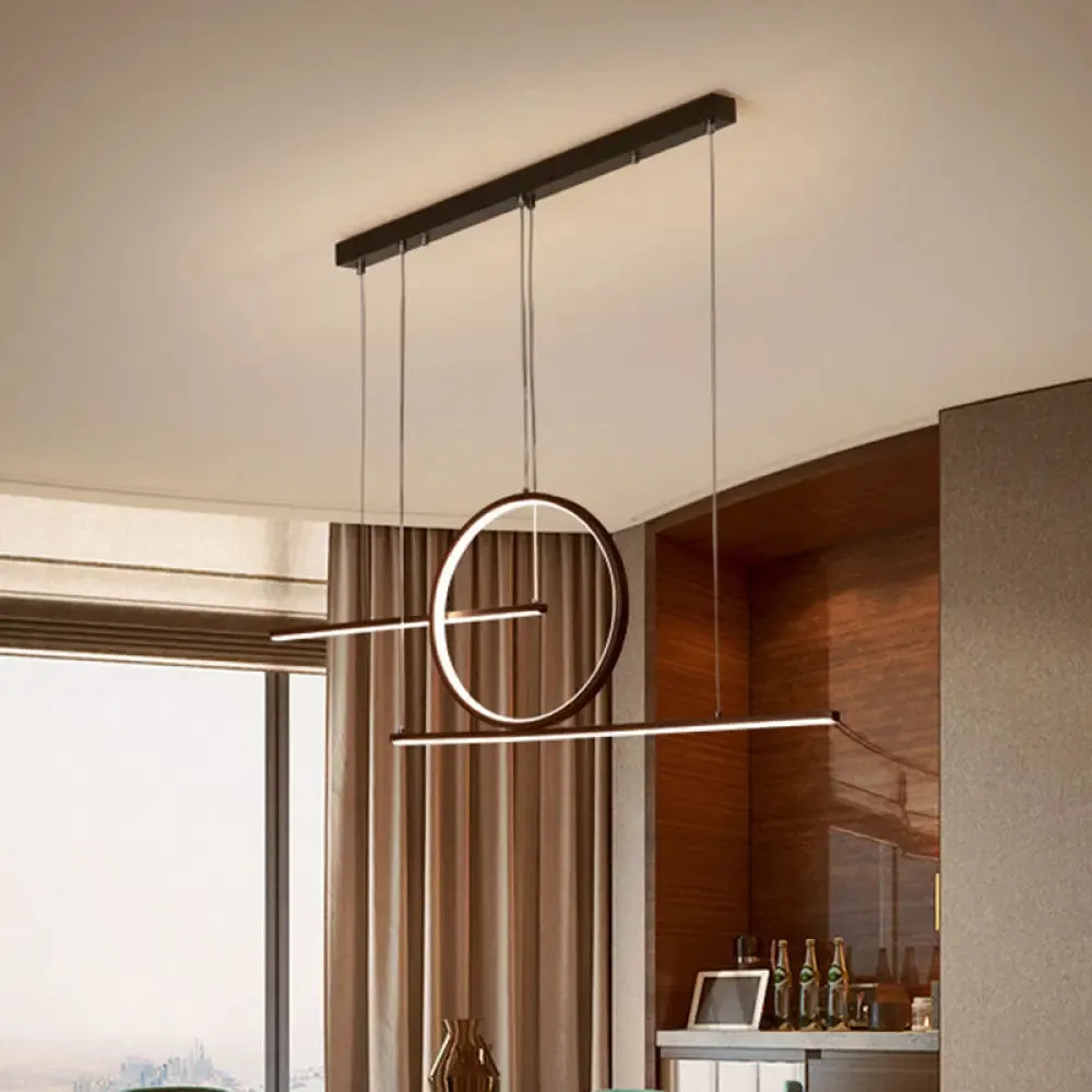 Modern LED Restaurant Island Lamp in Black/Gold with Circle & Linear Metal Shade - Warm/White Light