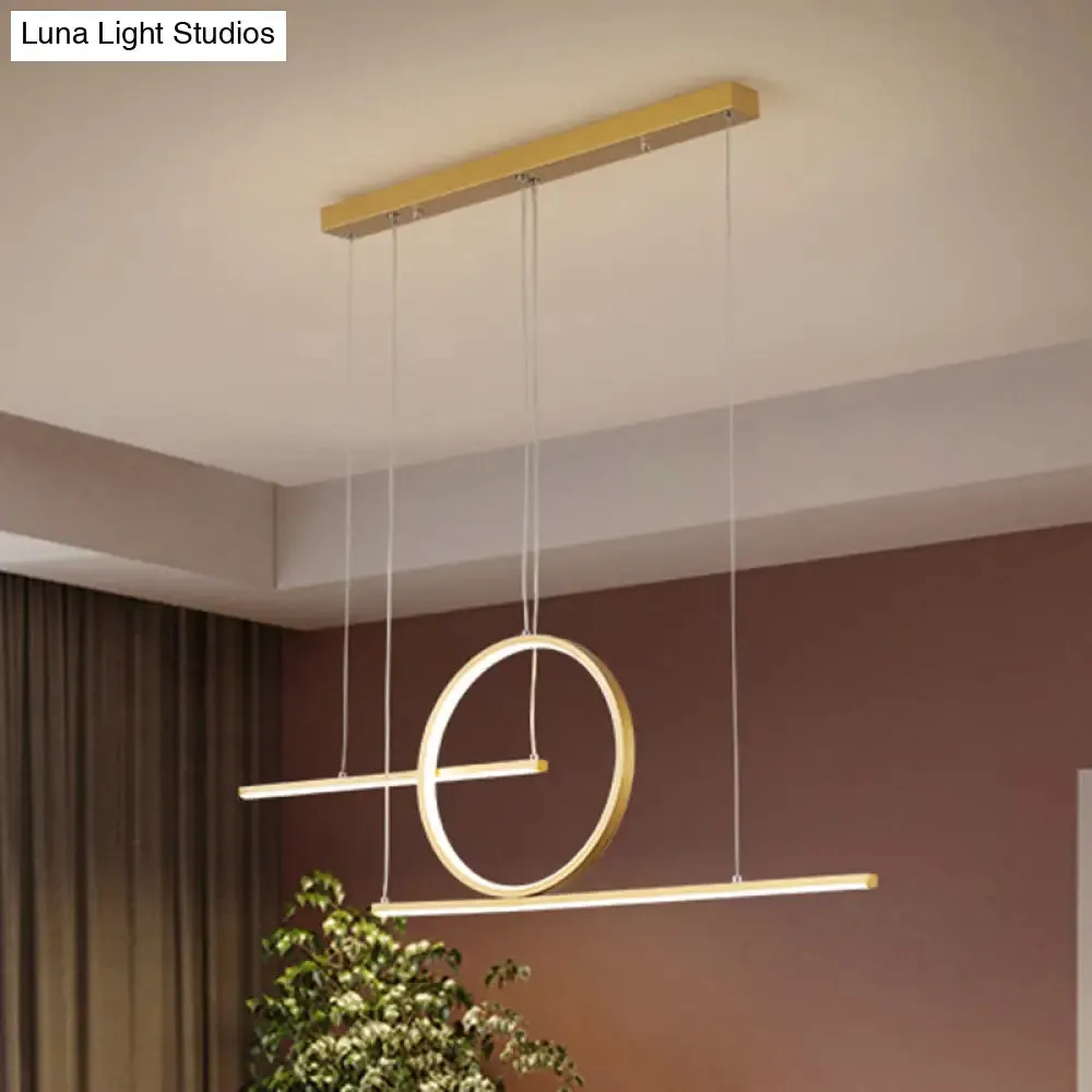 Modern LED Restaurant Island Lamp in Black/Gold with Circle & Linear Metal Shade - Warm/White Light