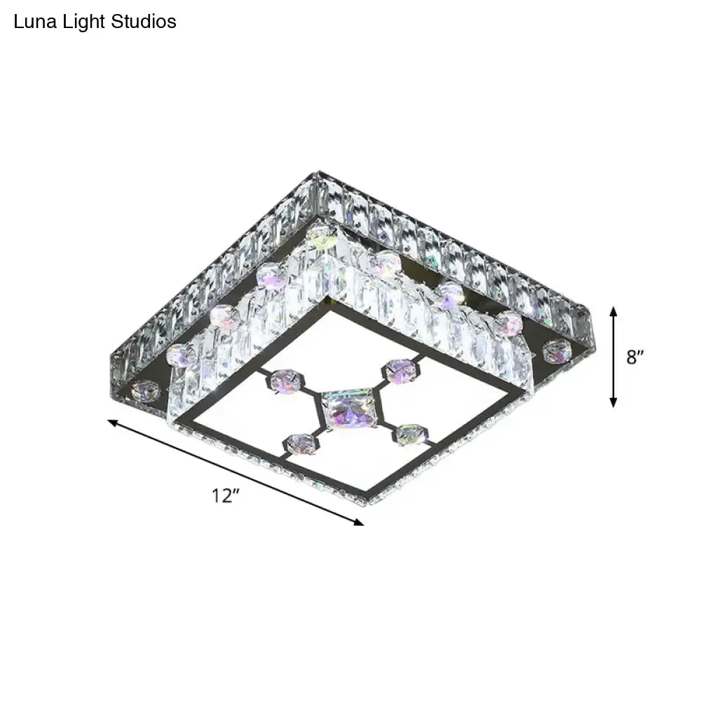 Modernist Cut Crystal LED Nickel Ceiling Lamp with Square Flush Mount for Porch