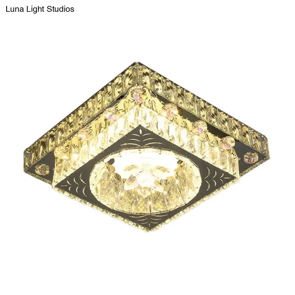 Modernist Cut Crystal LED Nickel Ceiling Lamp with Square Flush Mount for Porch