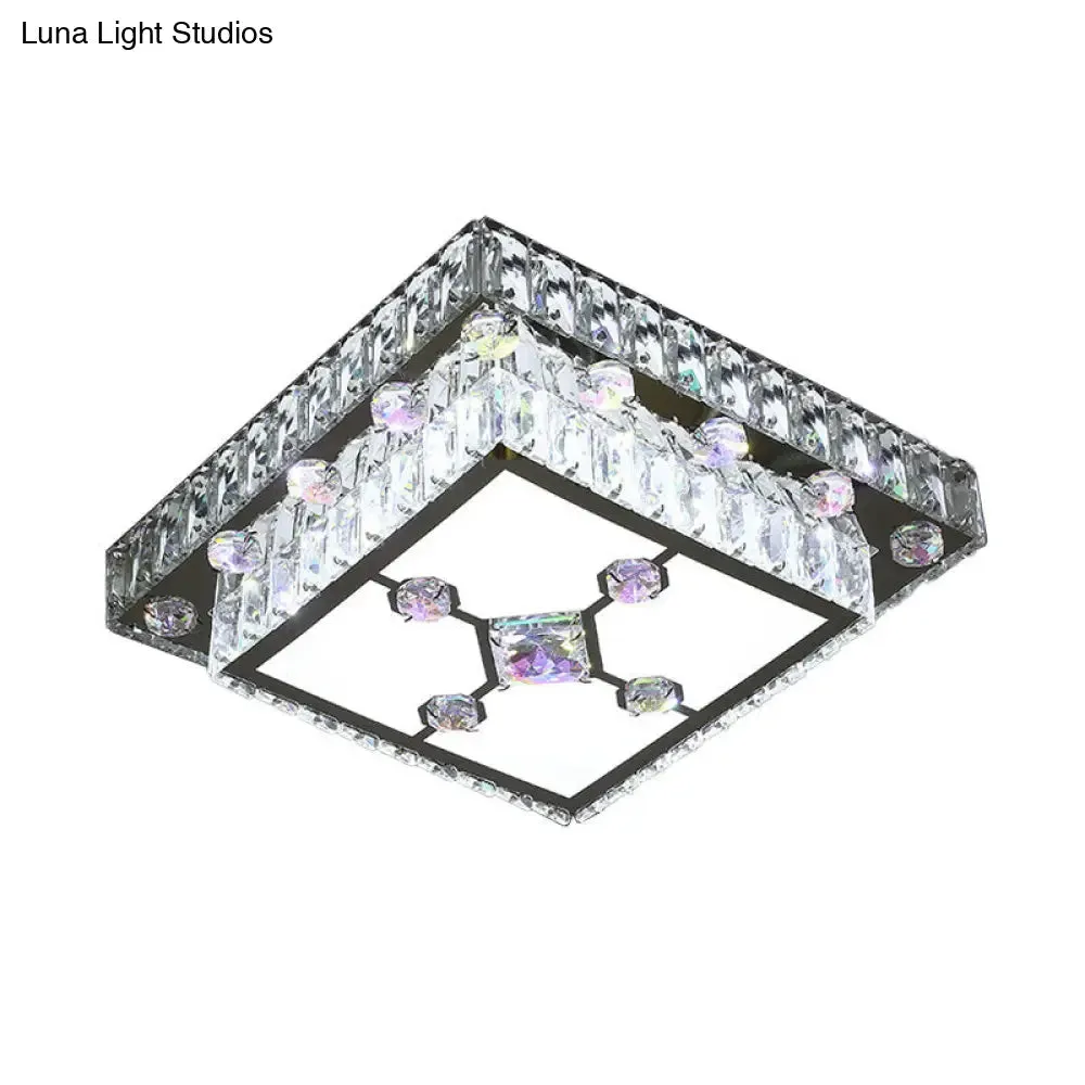 Modernist Cut Crystal LED Nickel Ceiling Lamp with Square Flush Mount for Porch