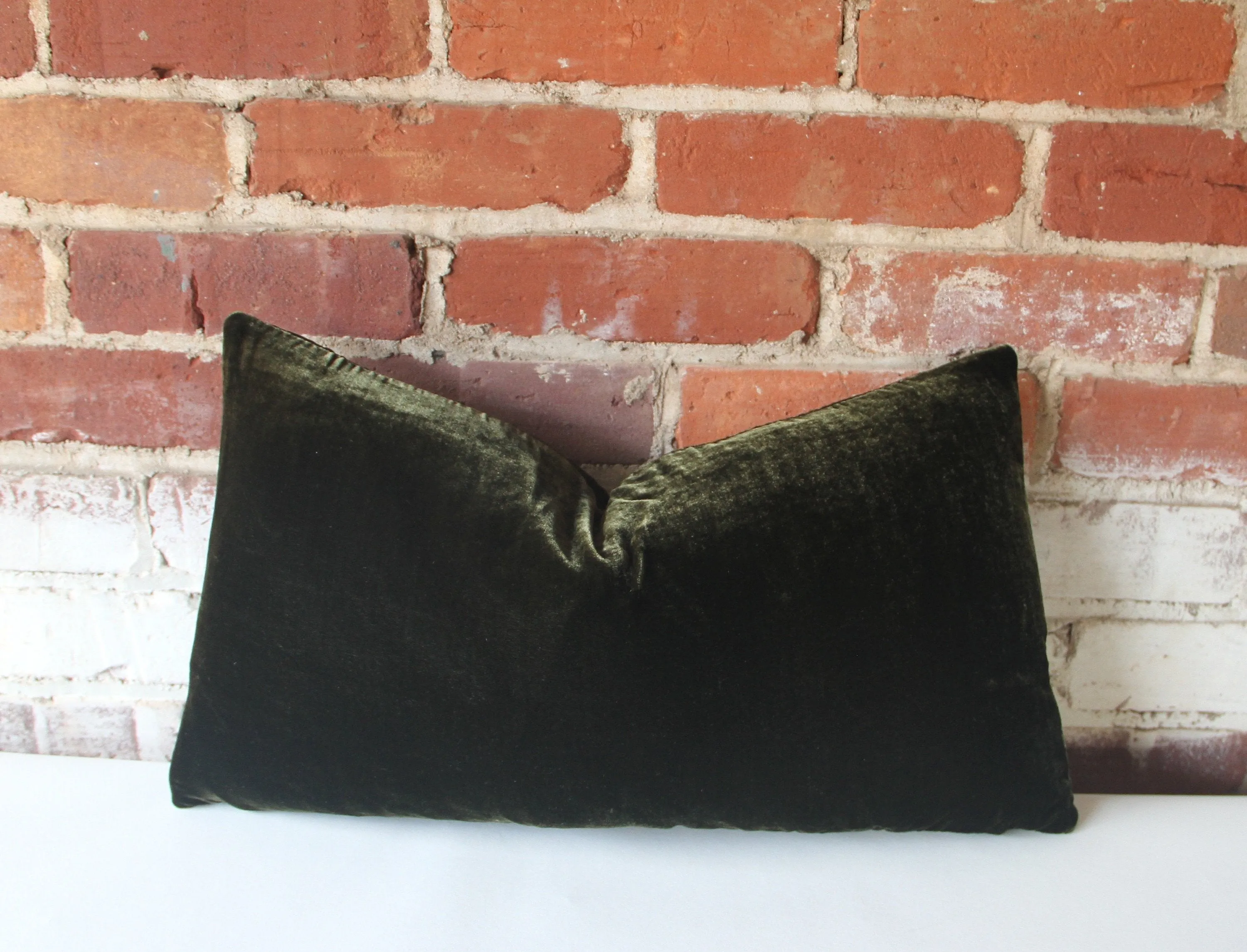 Moss Silk Pillow Cover / Silk Velvet Green Pillow Cover / Solid Velvet pillow case / Green Velvet Pillow Cover / Real Silk Velvet