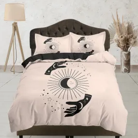 Mystical Magic Boho Beige Bedding Minimalist, Zodiac Gift Celestial Dorm Bedding, Astrology Duvet Cover Set, Aesthetic Duvet King Queen Full