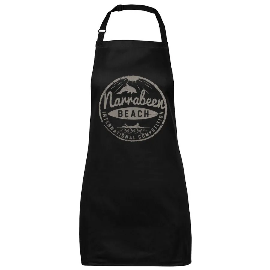 Narrabeen Beach Surf Logo Apron (Black, 65x71cm)