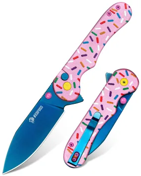 NedFoss DONUT 2.96" 14C28N Steel Blade Pink EDC Pocket Knife with Button Lock