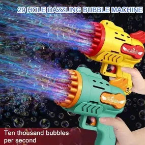 (NET) Electric Soap Bubble Gun 29 Holes Rocket Bubble Machine for Kids