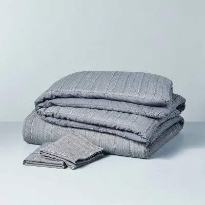 New - 3pc Full/Queen Washed Loop Stripe Comforter Bedding Set Blue - Hearth & Hand with Magnolia