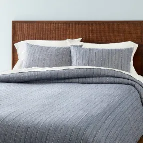 New - 3pc Full/Queen Washed Loop Stripe Comforter Bedding Set Blue - Hearth & Hand with Magnolia