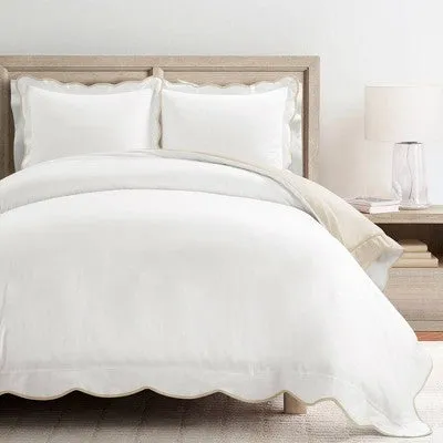 New - 3pc King Coastal Chic Scallop Edge Duvet Set Neutral/White - Lush Décor